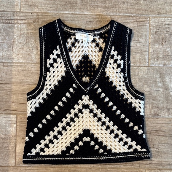 Rebellion Tops - Rebellion Black and White Crochet Vest Top